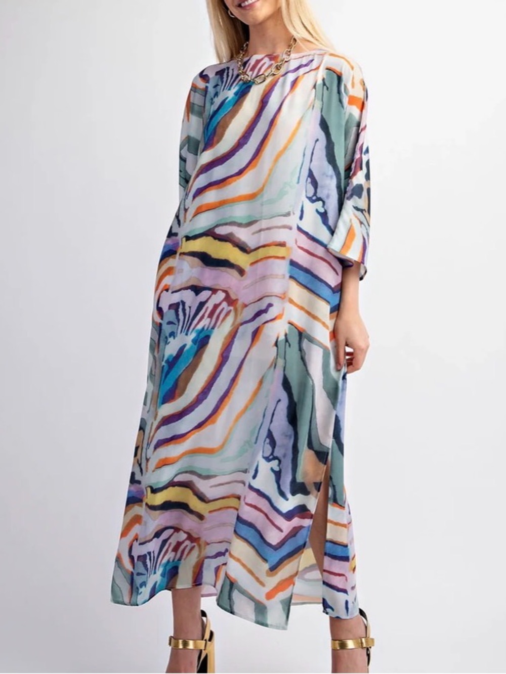 Multicolor Abstract Stripe Maxi Caftan/Dress NWT